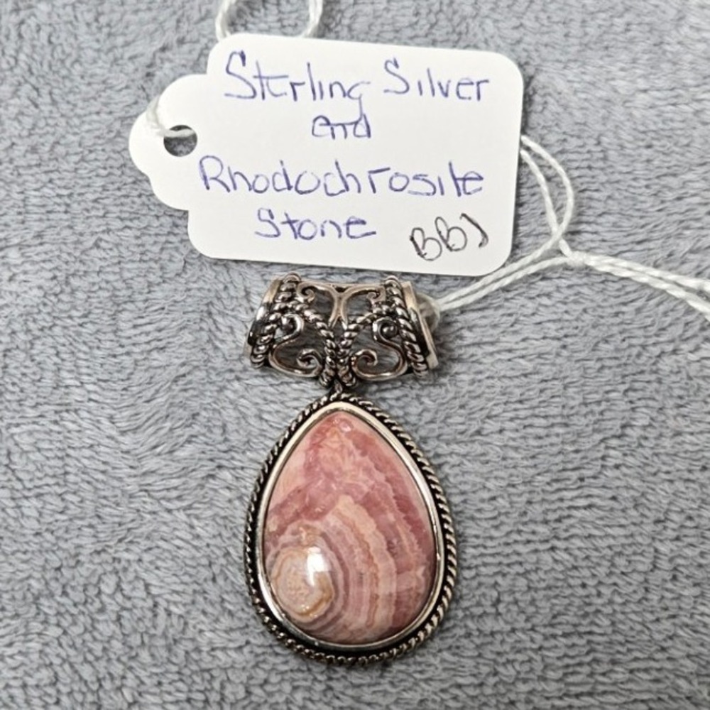 Sterling Silver Rhodochrosite Stone Teardrop Pendant Necklace‎ Women